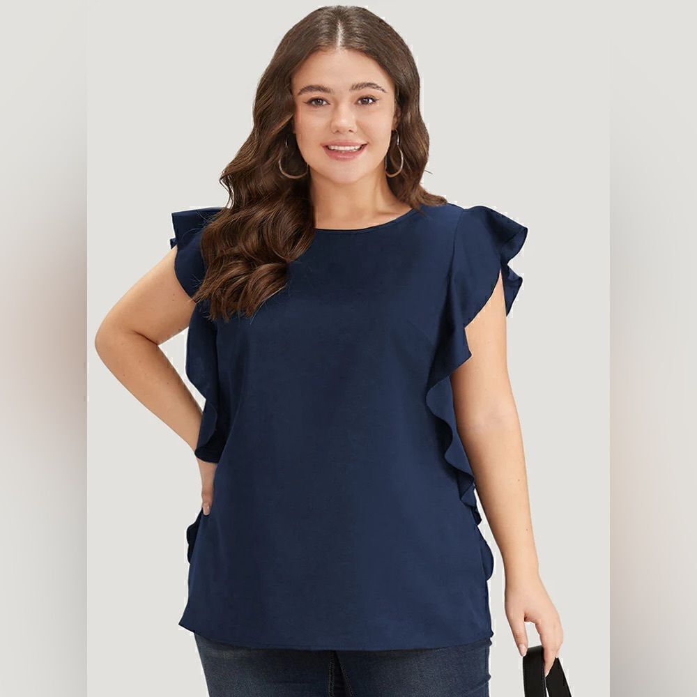 Red Saks Fifth Avenue Navy Flutter Sleeve Top size L